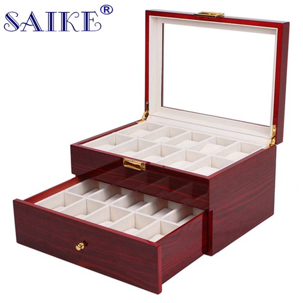 

saike 20 grids watch display box lacquer wood mdf multifunction watches box holder case for expensive jewelry watch storage, Black;blue