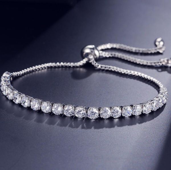 Nuovo marchio semplice gioielli di moda vendita calda oro bianco 18 carati riempito di pietre preziose diamante cz tirando braccialetto fortunato regolabile per le donne regalo