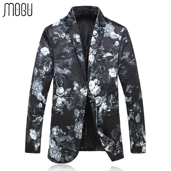 

mogu long floral blazer men 2017 new fashion printed men's blazer slim fit casual asian size 5xl men, White;black