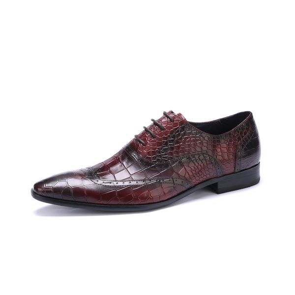 

men formal shoes england fashion python snake pattern genuine leather dress shoes for wedding groom red pointed toe shoes, Black