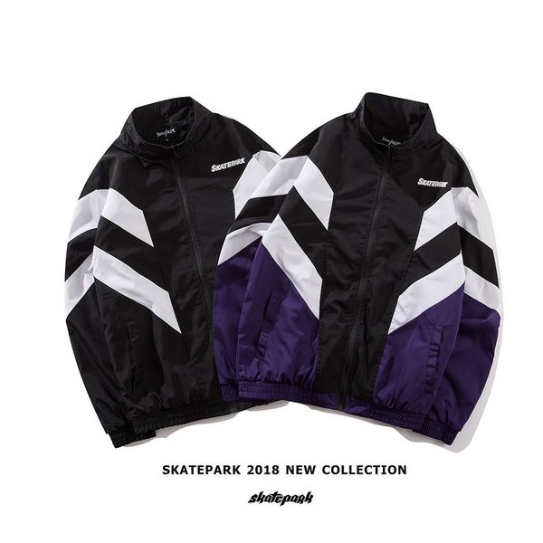 

vintage color block patchwork windbreaker jackets wholesale autumn hip hop full zip up jacket coats mens fashion streetwear outwear, Black;brown
