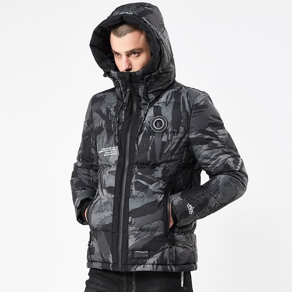 

men winter thick padded bomber camouflage hat parka jacket coat men brand fashion casual warm overcoat jacket parka, Black
