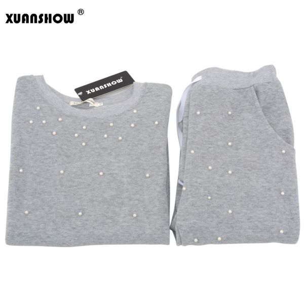 

Active Sets New Fashion Long Sleeve Pearl Beading Women 'S Tracksuits O -Neck Sweatshirt +Long Pants 2 Piece Female Set