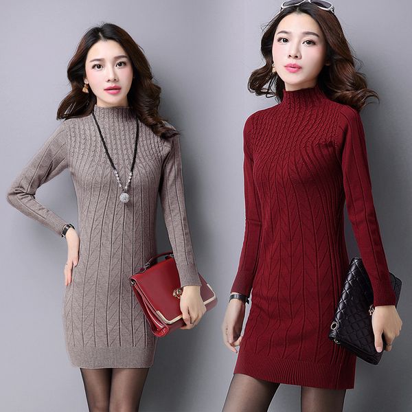 

autumn winter new women sweater dress fashion pullover long sleeve knitwear dress elegant slim bodycon dress size, White;black