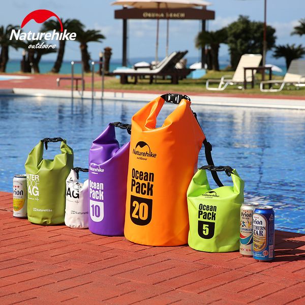 

naturehike 5l/10l/20l waterproof bag ultralight outdoor 4 colors men women 500d ocean pack drifting package swimming bag dry