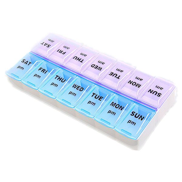 

14 lattices storage boxes medical kit weekly pills 7 days tablet dispenser organiser case for am pm f1214