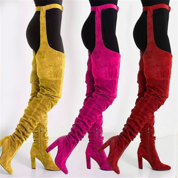 

emma king cut long boots women over the knee boots point toe belt decor thigh high high heel stage party shoes women, Black