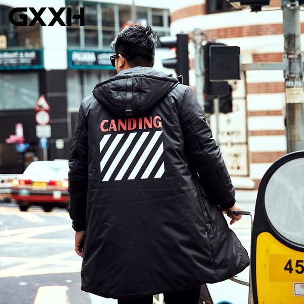 

oversized new parkas gxxh long thick winter jacket men brand clothing print warm coat male padded jackets for men, Black