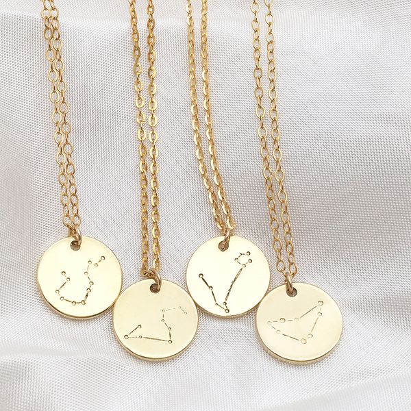 

constellation necklace gold disk necklace handmade custom coin choker pendant collier femme kolye collares 925 silver jewelry
