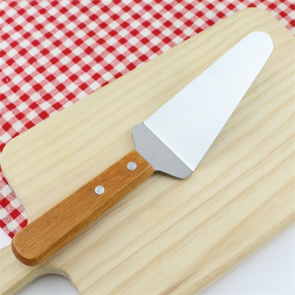 

multi-function kitchen gadgets food grade wood handle stainless steel cake servers satinless steel cake cutters pizza servers