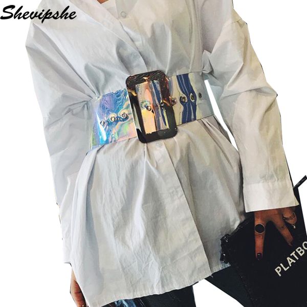 

shevipshe buckle transparent width belt metal pin buckle women belts vintage jeans belt cummerbunds pu leather for woman, Black;brown