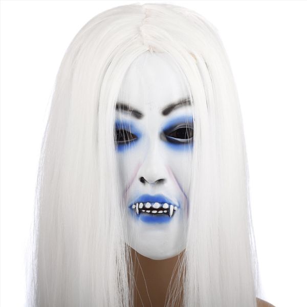 Latex Halloween Mask White Hair Clown Face Fancy Party Costume