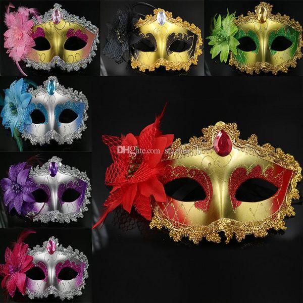 

2017 masquerade masks venetian face mask fashion lily flower crystal rhinestones party decoration halloween christmas gift 13 style wx9-76