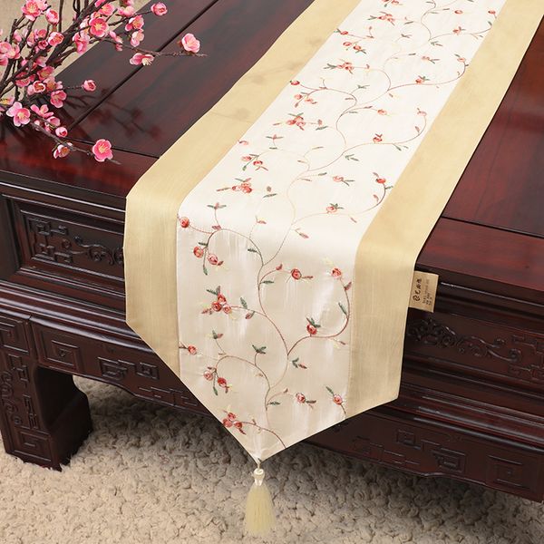 

embroidered fruit long elegant table runners for wedding satin fabric table cloth runner christmas party dining table mat 300x33 cm
