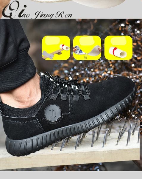 

spring and fallnew exhibition breathable safety shoes men's lightweight anti-smashing piercing work shoes suede sneakers 36-45, Black
