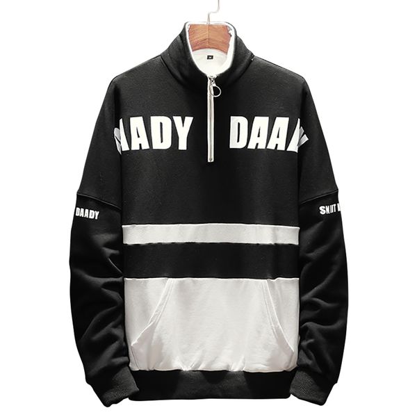 

осень новый стиль отложным воротником мужские кофты 2018 мода письмо кофты повседневная лоскутное slim fit пуловеры мужчины 5xl м3-052, Black