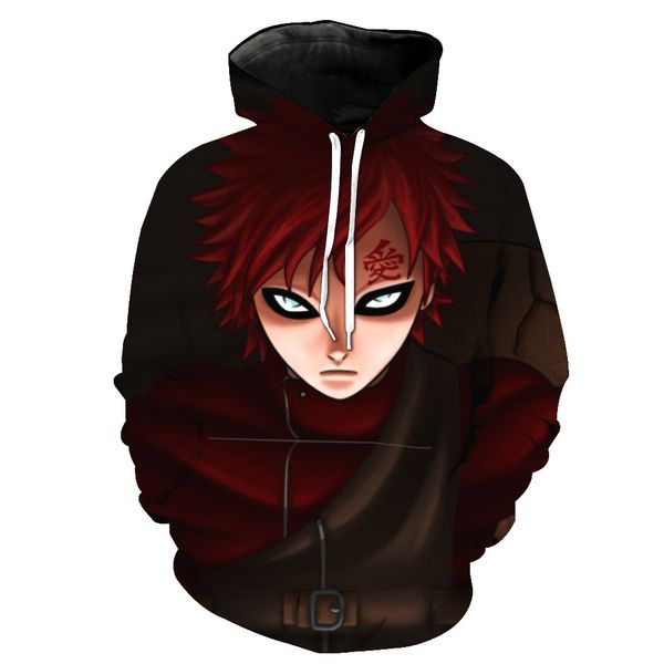 

male/female christmas costume cartoon anime naruto gaara 3d cosplay print hoodie long sleeve pullover sweater sweatshirt, Black