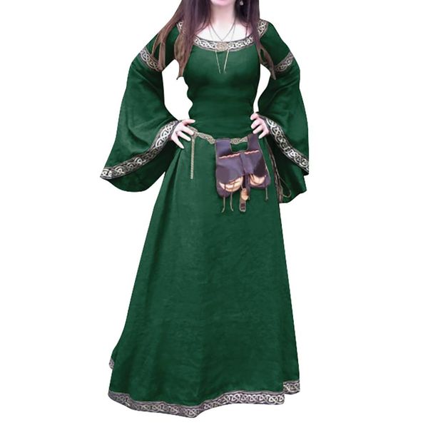 

retro women medieval full length long sleeve round neck slim party cosplay dress, White;black