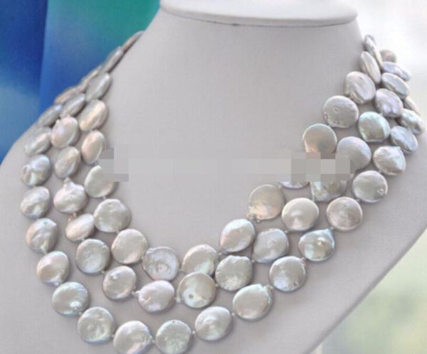 

ll<<< 1505 14mm gray coin freshwater pearl necklace 50", Silver