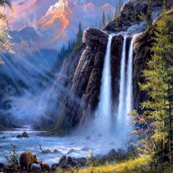 

diy painting landscape painting by numbers picture wall waterfalls forest trees