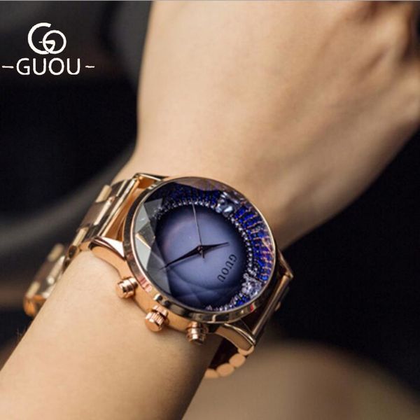 

guou watch women brand luxury gold watches diamond women's full steel ladies watch clock femme relogio femenino reloj mujer, Slivery;brown