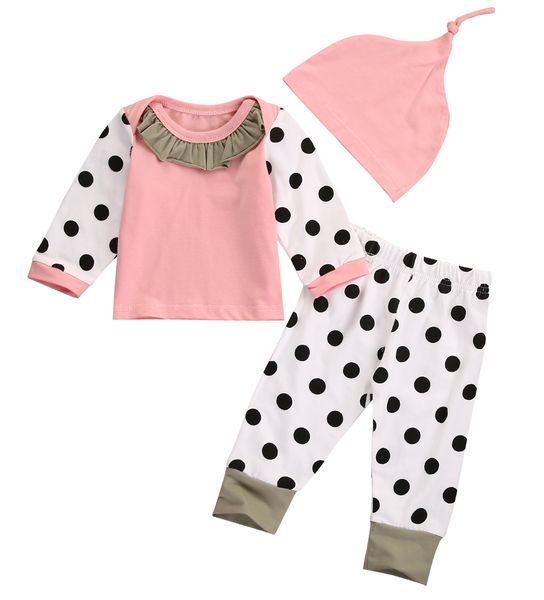 

3pcs lovely toddler infant girl polka dot long sleeve t shirt pant hat outfits set clothes, White