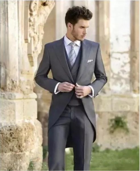 

classy wedding tuxedos tailcoat slim fit suits for men jacket vest and pants groom men suit three pieces prom formal suits, Black;gray