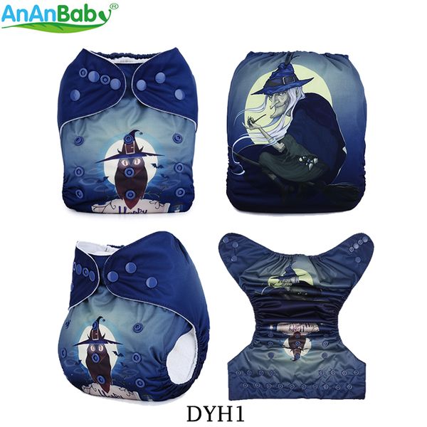 

2018 alnanbaby halloween day prints cloth diapers baby reusable cloth nappy with 1pc microfiber insert