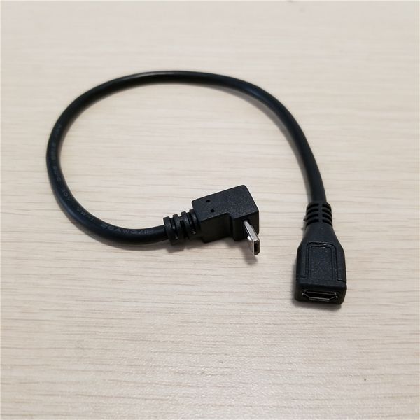 10 pz/lotto Micro USB B 5Pin Verso L'alto Ad Angolo Retto Maschio a Femmina Dati di Estensione Cavo di Alimentazione di Ricarica Blakc 25 cm