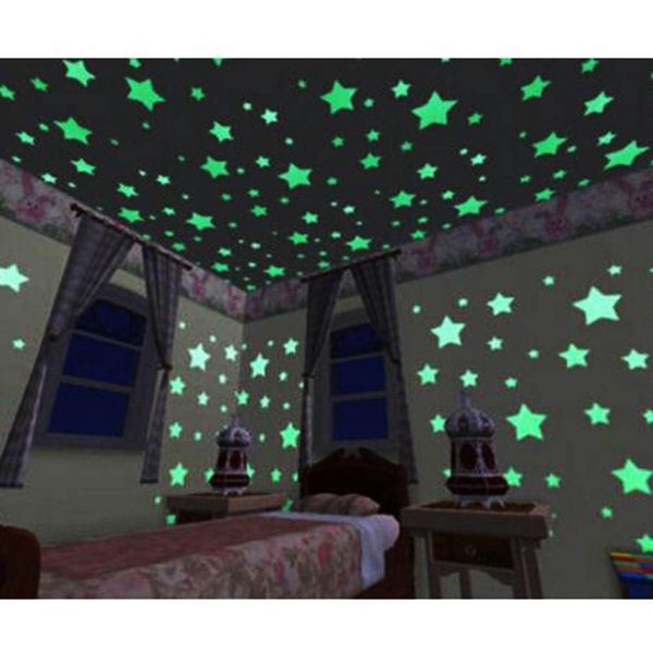 

100pcs/bag 3cm fashion wonderful solid stars glow in the dark kid's bedroom corridor ceiling fluorescent wall sticker home decor