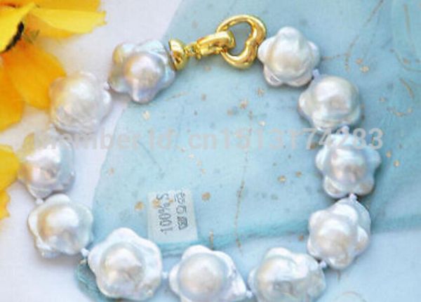 

gt;>>8" 16mm white plum blossom coin freshwater pearl bracelet, Golden;silver
