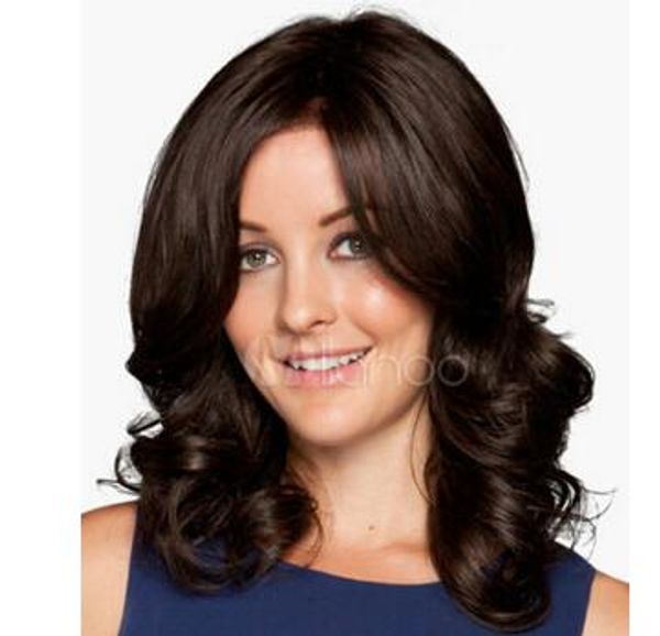 

classic deep brown curly medium hair full wig cosplay wig, Black;brown