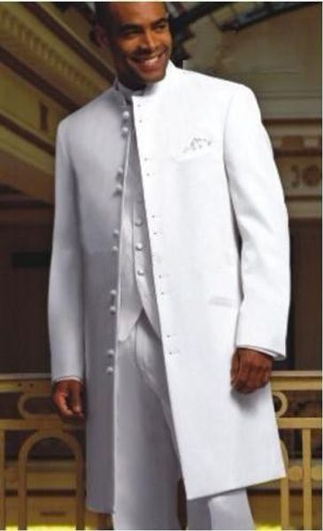 Os recém-chegados Longo Noivo Smoking Branco Groomsmen Gola Melhor Homem Blazer Ternos De Casamento Dos Homens (Jacket + Pants + Vest + Tie) H: 880