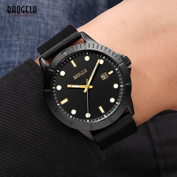 

baogela men's leisure quartz watches fashion clock leather strap analogue wristwatch relogios masculino 3atm waterproof bl1808, Slivery;brown
