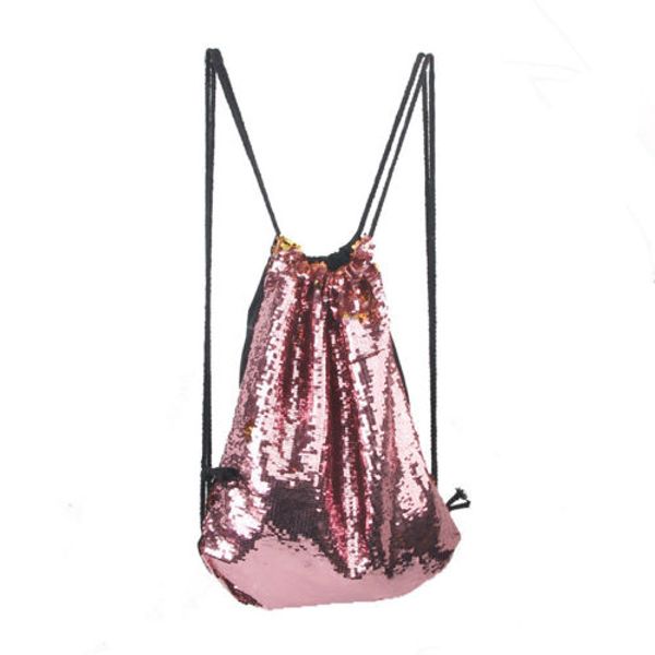 

women girl mermaid sequin paillette drawstring schoolbag backpacks