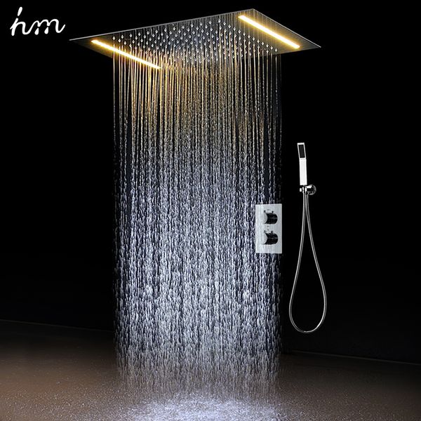 

hm 2 ways luxury ceiling mounted shower set thermostatic mixer bathroom led rainfall led shower head 360*500mm color new