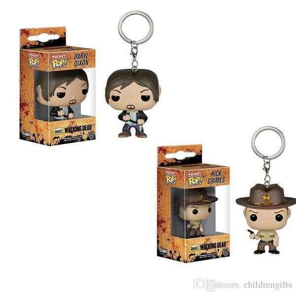 

wholesale price funko pocket pop keychain - rick grimes vinyl figure keyring with box toy doll gift good quality