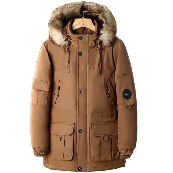 

fur hooded duck down jackets men warm detachable liner down coats fur hooded male casual parkas 5xl 6xl, Black