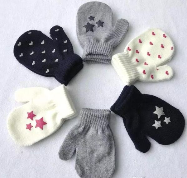 

6 colors kids gloves heart start knitting non slip warm glove children boys girls mittens gloves children gifts, White