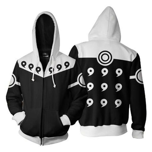 

3d zip up hoodie men anime naruto 3d print cosplay sweatshirt long sleeve hoody streetwear zipper jacket hipster 5xl, Black