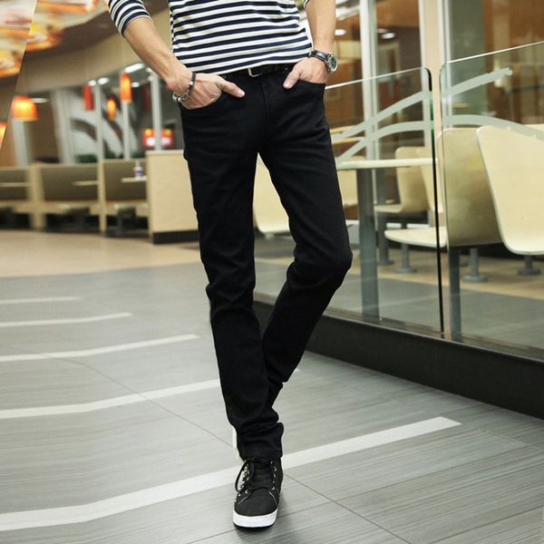 

spring autumn men's jeans slim pencil pants fashion mid-waist black full length denim pants 2017 male casual gentleman trousers, Blue