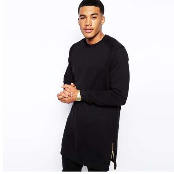 

tall sweatshirt spring autumn thin fashion hiphop black color sweatshirts men with zipper side us size