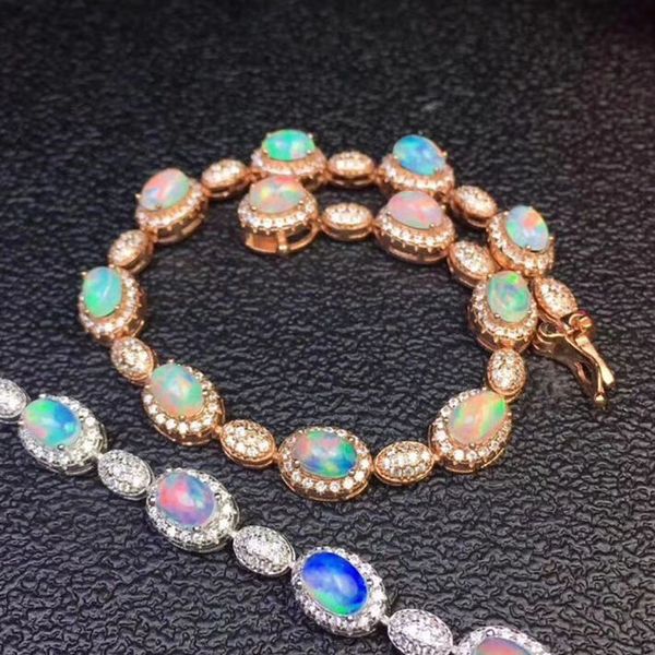 

opal chain bracelet natural real opal 925 sterling silver 0.3ctct*11pcs gemstone #sb1892916, Golden;silver