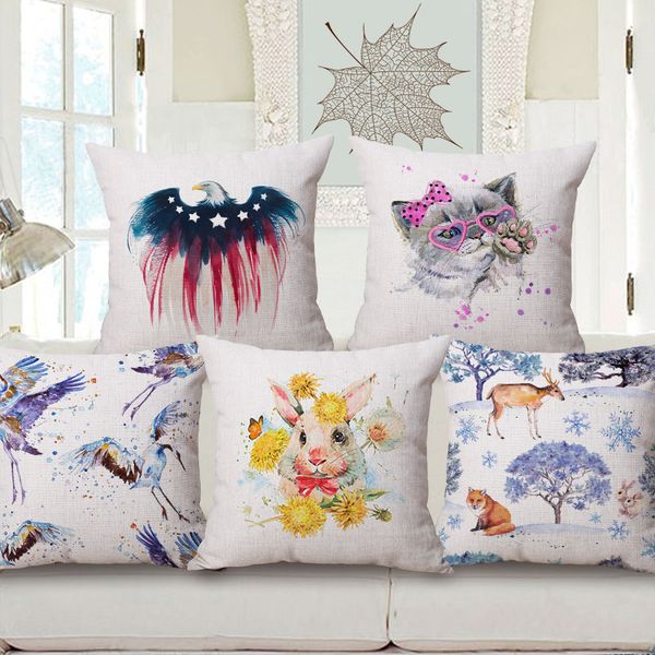 Watercolor Rabbit Eagle Butterfly Cat Cushion Covers 7 Styles Love