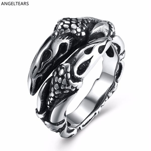 

men vintage punk jewelry 316l stainless steel eagle claw shape finger ring christmas gift size 8-12 # drop shipping anel, Golden;silver