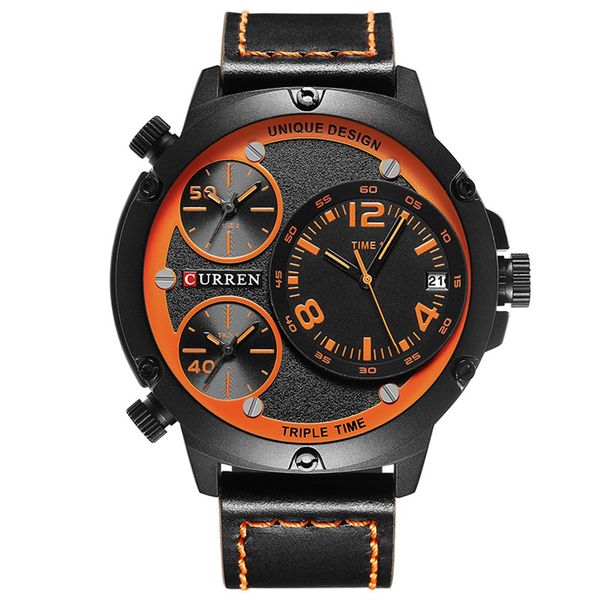 

wengle new curren waterproof three movements dial calendar multiple time zones tempered glass mirror belt quartz watch, Slivery;brown