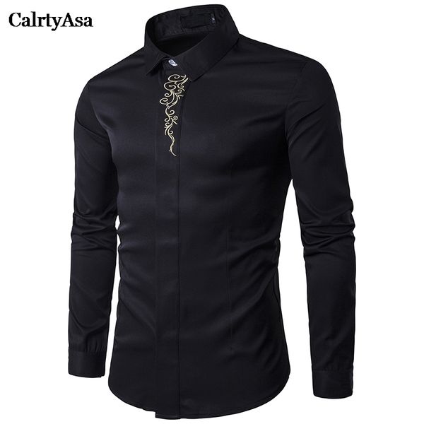 

calrtyasa spring autumn fashion long sleeve shirts for men brand clothes casaul embroidered pattern shirt social us size 2xl, White;black