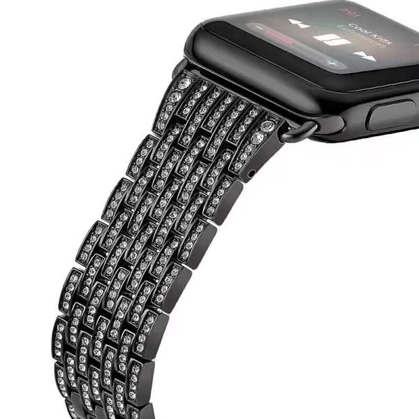 

new arrival series 3/2/1 rhinestone diamond wrist bands stainless steel link bracelet strap bands 38mm 42mm, Black;brown