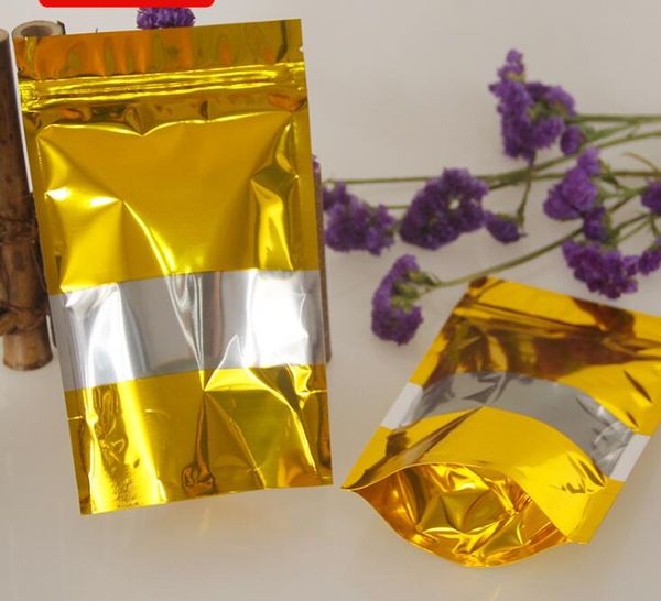 влагостойкая алюминиевая фольга загерметизировала мешок печенья упаковывая золотистый стоит вверх мешок зерна печенья конфеты дисплея окна мешка упаковки заедк мешка золотистого