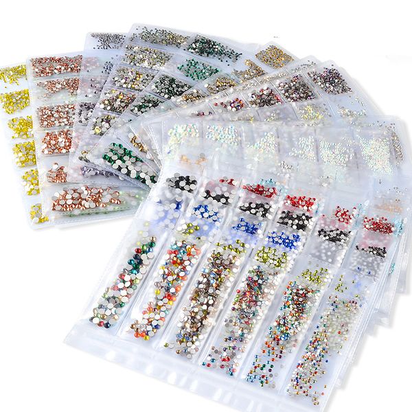 

New Flat back Glass Crystal Nail Rhinestone Mixed Sizes SS4-SS20 Nail Art Decoration Stones Shiny Gems Manicure Accessory 10 Color Wholesale